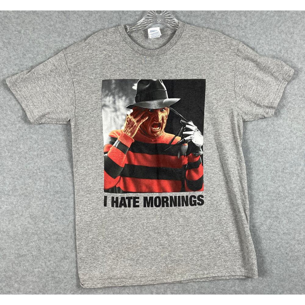 Freddy Krueger I Hate Mornings Graphic T Shirt Size‎ M Grey Funny Horror